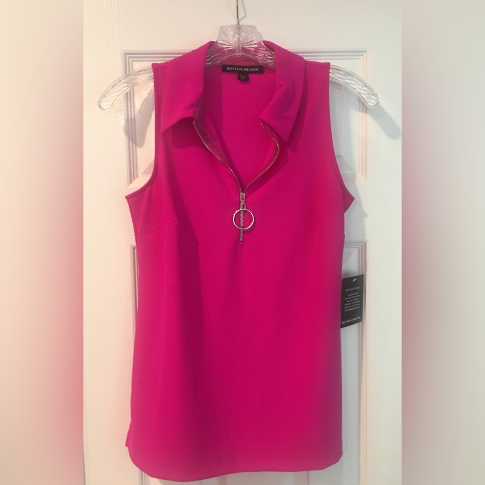 Boston Proper Beyond Travel Sleeveless Zip Collar Top, XS, brand new with tags!